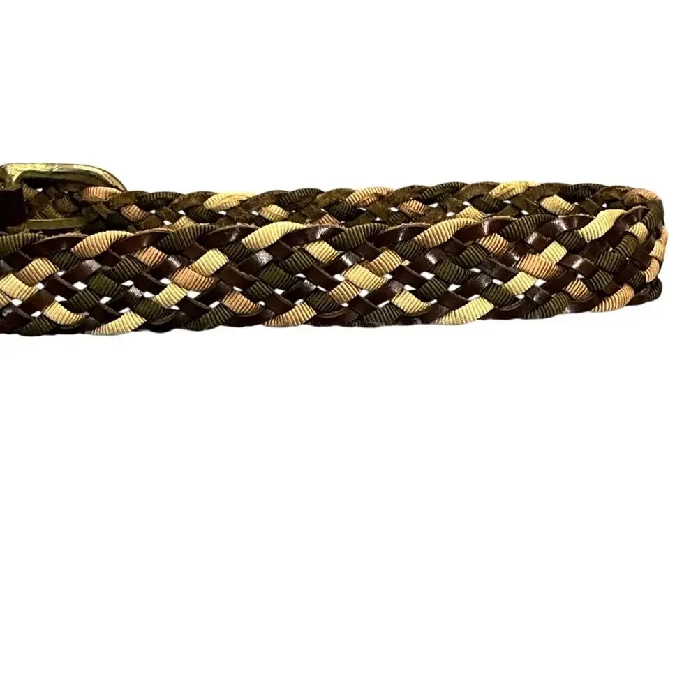 Brown Tan Cream Genuine Leather Woven Braided Belt Women Medium 32” - 37”